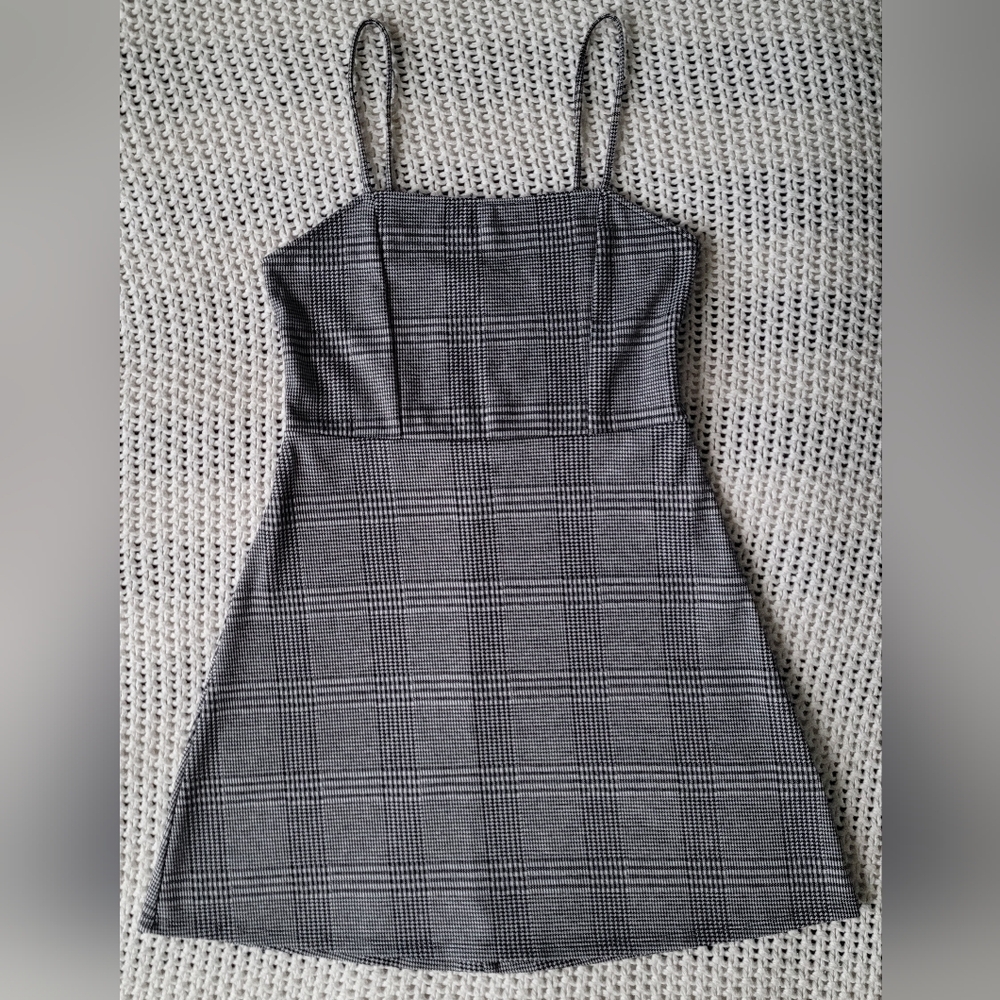 Express Houndstooth Gray Plaid A-line Minidress w/ Spaghetti Straps